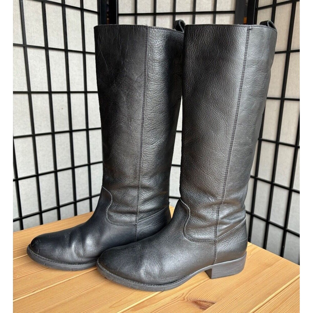 Lavorazione Artigiana pull-on Tall Black Leather Boot Heels Women's Sz 7.5